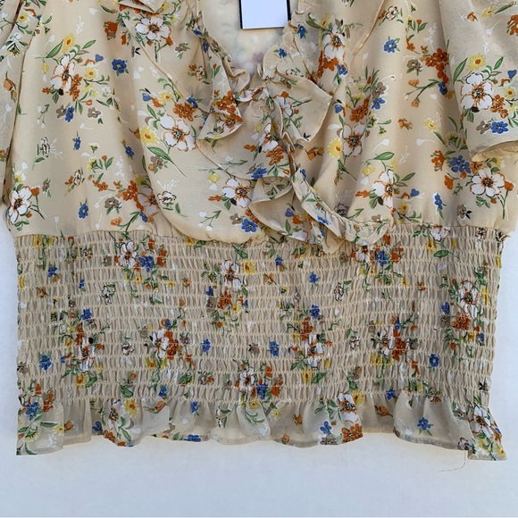 ASTR The Label Flutter Sleeve Cream Yellow Floral Smocked Top Women Size Small - Picture 7 of 16